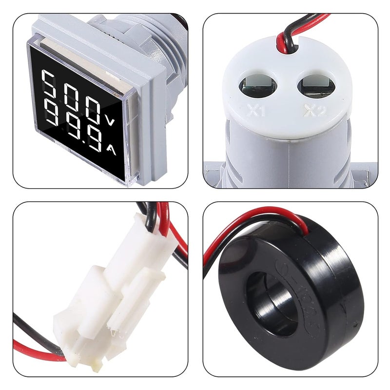 AiTrip 2Pack LED Display Voltmeter, Square Dual Display Voltmeter and Ammeter LED Digital Voltage Gauge AC 60-500V 0-100A Current Meter Indicator - Image 2